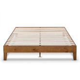 A bed frame constructed with wooden slats, designed to provide sturdy support for a mattress.
